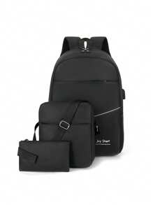 Three Pieces Multi-Pocket Foldable Waterproof Zipper Backpack Suitable For Teenagers, High School/College Students, Daily, School, Training, Commuting, Shopping, Travel