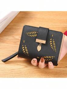 时尚女士钱包短款拉链钱包女式真皮2024奢侈品牌小号女士钱包镂空树叶手拿包女士钱包迷你钱包钱包可爱钱包 - 彩色 - 查看 1