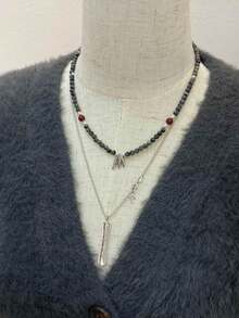 1Pc Vintage S925 Thai Silver Retro Handmade Long Pendant Necklace Layered Chain Unisex Jewelry Gift For Men Women