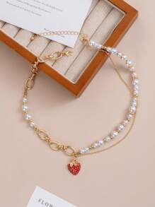 1 set de collier de luxe premium avec cœur et perle pour femmes, bijoux d'été polyvalents