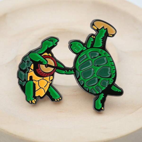 Green Turtle Disco Dancing Metal Brooch Pin, Positive & Inclusive Attitude, Versatile Fashion Accessory