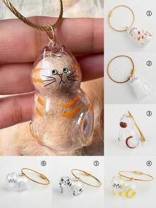 1/6 件透明猫毛纪念品胶囊 - 可爱的猫形纪念容器，带有金色项圈设计，密封的宠物毛皮存储，用于 DIY 纪念吊坠、钥匙扣/包包吊坠，送给爱猫人士和宠物失踪同情的礼物，温馨的设计 - 彩色 - 查看 2