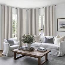 Grey Beige Thick Linen Blackout Curtains 90 Inches Long For Bedroom/Dining Room 2 Panels Set, Pleated Curtain With Pin Hooks Neutral Melange Energy Efficient Drapes With White Backing (50"Wx90"L) - 棕色 - 查看 9