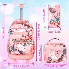 Rolling Backpack For Girls, Girl Roller Wheels Bookbag, Laptop Flower Wheeled School Bag With Wheels For Teens