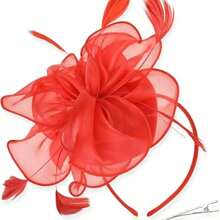 1 Stück Fascinator Hut Teezeremonie Kopfschmuck mit Bändern, Federn auf Haarband und Clip für Mädchen und Frauen, Haaraccessoire
