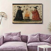1PC Framed Vintage Gothic Witch Canvas Wall Art - 2D Flat Wrap Frame HD Printed Oil-Proof Canvas Painting, Dark Fantasy Artwork With Intricate Details, Indoor Wall Decor For Living Room, Bedroom, Office - Perfect Holiday Gift, Mystical Room Accent | Detailed Artistry, Gothic Home Decor, 2D Flat, Perfect For Room Decor- (Wrapped Canvas) - Black - View 4