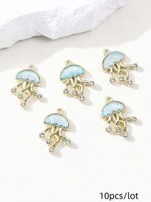 10/20pcs Random Assorted Golden Alloy Starfish, Jellyfish, Shell Charm Pendant, DIY Jewelry Making Supplies - Multicolor - View 19