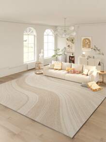 1 Stück beiger Großraum-Teppich für Wohnzimmer, abstraktes Linien- und modernes minimalistisches Wasserwellen-Muster, flauschiges Material, weich und angenehm anzufühlen, leicht zu pflegen, wasserabweisend und fleckresistent, rutschfeste Rückseite, Teppich für Lobby, Schlafzimmer, Wohnzimmer, Badezimmer, Küche, Esszimmer, Büro, Raumdekoration und Fußmatte, für Feiertage geeignet.