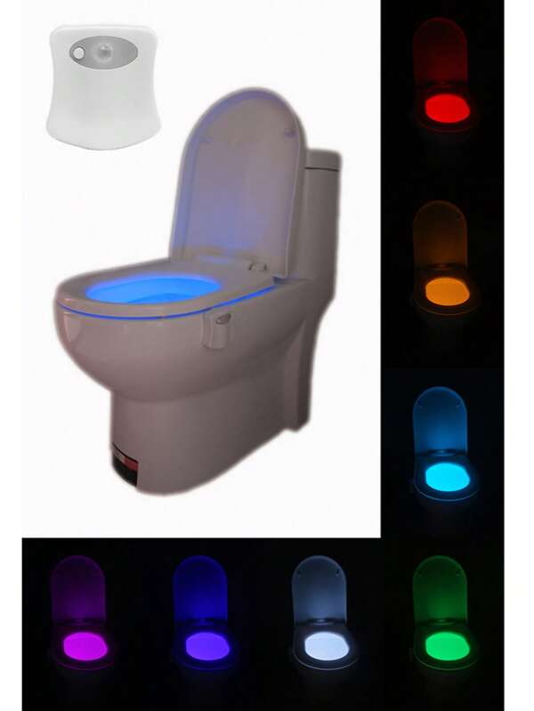 1pc Dimmable LED Toilet Night Light With Motion Sensor, 8-Color Changing, Easy-To-Install LED Toilet Night Light, Simple Button Control, Accessible Design, AAA Battery Powered (Battery Not Included)
