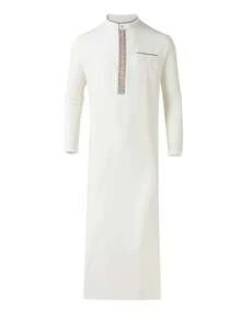Men's Middle Eastern Traditional Cultural Robe, Stand Collar, Year-Round White Long Sleeve Robe, Arabic Traditional Culture Long Robe