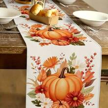 1pc Autumn Themed Tablecloth, Featuring Bright Pumpkin And Maple Leaf Designs, Embellished With Birds, Polyester Fabric, Suitable For Western Thanksgiving And Autumn Celebrations, Creating Warm And Comfortable Home Decor, Suitable For Autumn Dining Tables, Dining Rooms, And Living Rooms, As Well As Decoration For Family Holiday Gatherings Or Parties. - Multicolor - View 4