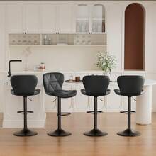 Bar Stools,Adjustable Swivel Barstools, Faux Leather Bar Chairs,Upholstered Counter Height With High Backrest For Kitchen Island ﻿ - 黑色 - 查看 2