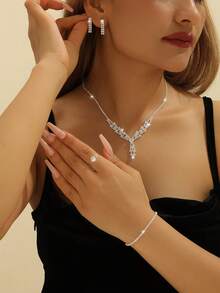 1 Set Bridal Jewelry Set, European & American Style Crystal Rhinestone Necklace Set, Formal Attire Accessories - 0082 - View 12