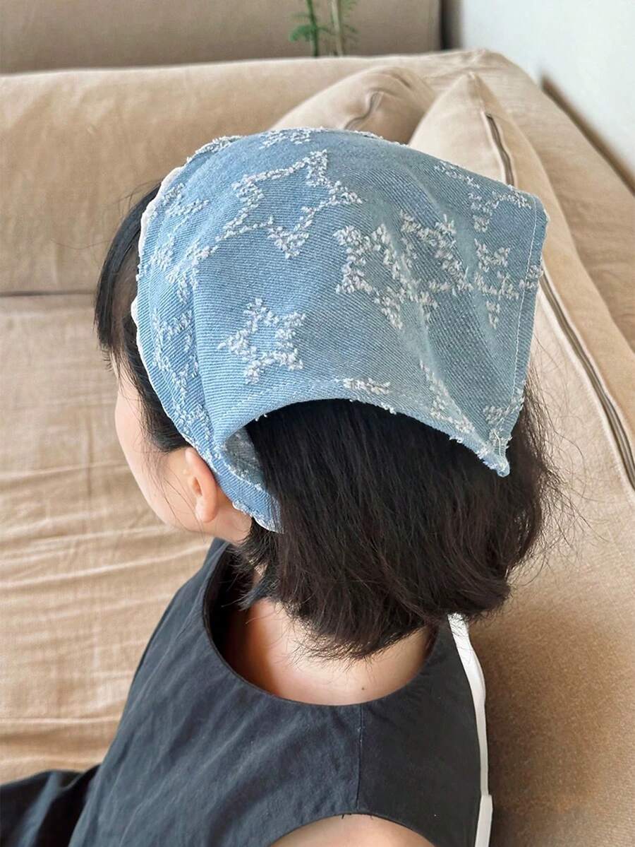 女士头巾 1 件时尚日常星三角围巾头带发带，蕾丝牛仔头带，热辣女孩围巾派对海滩海滨度假头带发饰 - 藍色 - 查看 1