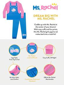 Ms. Rachel Girls Pyjamas, Long Sleeve Kids Pjs, Fun Girls' Pyjama Sets - Blue - View 7