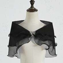 1 قطعة شال عروس، غطاء كتف رقيق من التول، إكسسوار فستان الزفاف، شال فستان سهرة أحادي الكتف للنساء في فصل الخريف - متعدد الألوان - مشاهدة 5
