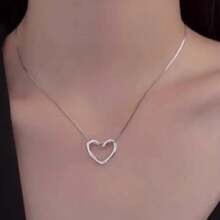 Silver Hollow Heart Necklace Jewelry Set, Fashionable Multifunctional Collarbone Chain,, Valentine's Day, And Wedding Anniversary - [silver] - View 1