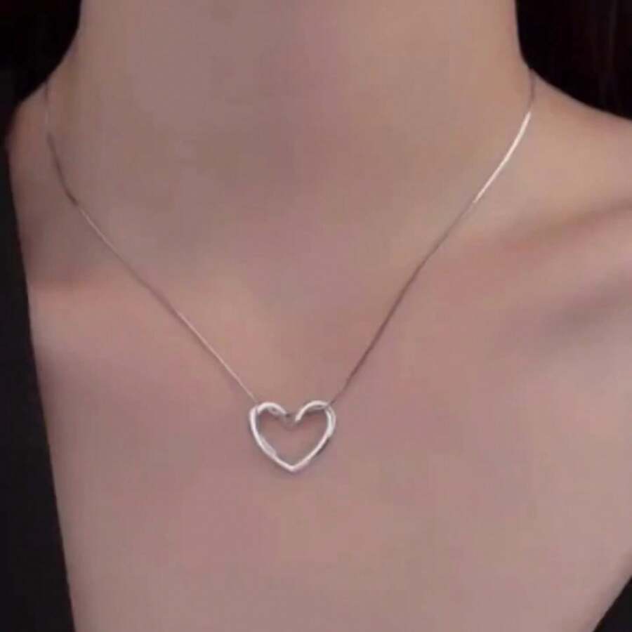 Silver Hollow Heart Necklace Jewelry Set, Fashionable Multifunctional Collarbone Chain,, Valentine's Day, And Wedding Anniversary - [silver] - View 1