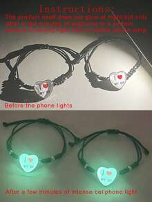 ATLVXJL 2pcs/Set Glow In The Dark I LOVE MY BF & I LOVE MY GF Heart Bracelet Couple Matching Jewelry Set, Suitable For Daily Wear And Gifting On Valentine's Day, Halloween - Multicolor - View 3