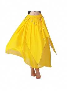 女士舞蹈裙肚皮舞长裙摆层叠裙派对节日服装带硬币开衩裙肚皮舞表演比赛服装