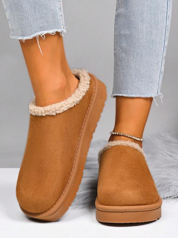 Damen neue Herbst/Winter Plüsch verdickte Halbstiefel Schneestiefel, Damen klassische Mode bequeme geschlossene Zehen Dicksohlen Hausschuhe