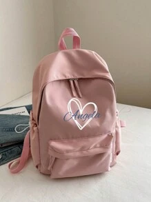 1 pieza Mochila personalizable con estampado de corazón y letras, mochila escolar de unicolor elegante y versátil, adecuada para uso diario, mochila, mochila escolar, mochila, bolsa escolar, bolso, bolsa perfecta para la escuela y la graduación, pequeña mochila rosa, regalo encantador para el regreso a clases