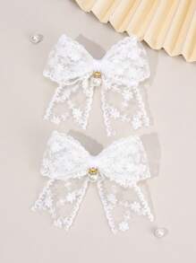 2 pezzi Fiocchi bianchi per capelli per ragazze, fermagli per capelli con fiocchi di pizzo eleganti, decori con perle bianche, fermagli per capelli estivi per adolescenti, accessori per capelli