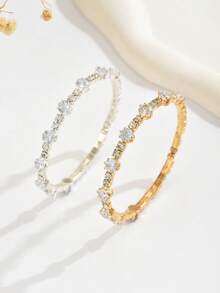 2pcs Minimalist Rhinestone Cuff Bracelets Set For Women, Suitable For Daily Wear - Multicolor 1070 - View 2