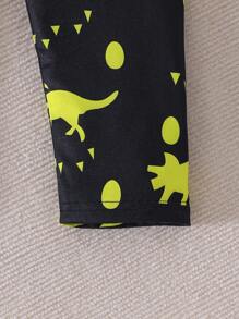 Young BoyComfortable Cartoon Dinosaur Pattern Luminous Long Sleeve + Long Pants Home Outfit Set (Glowing Only Under UV Light)