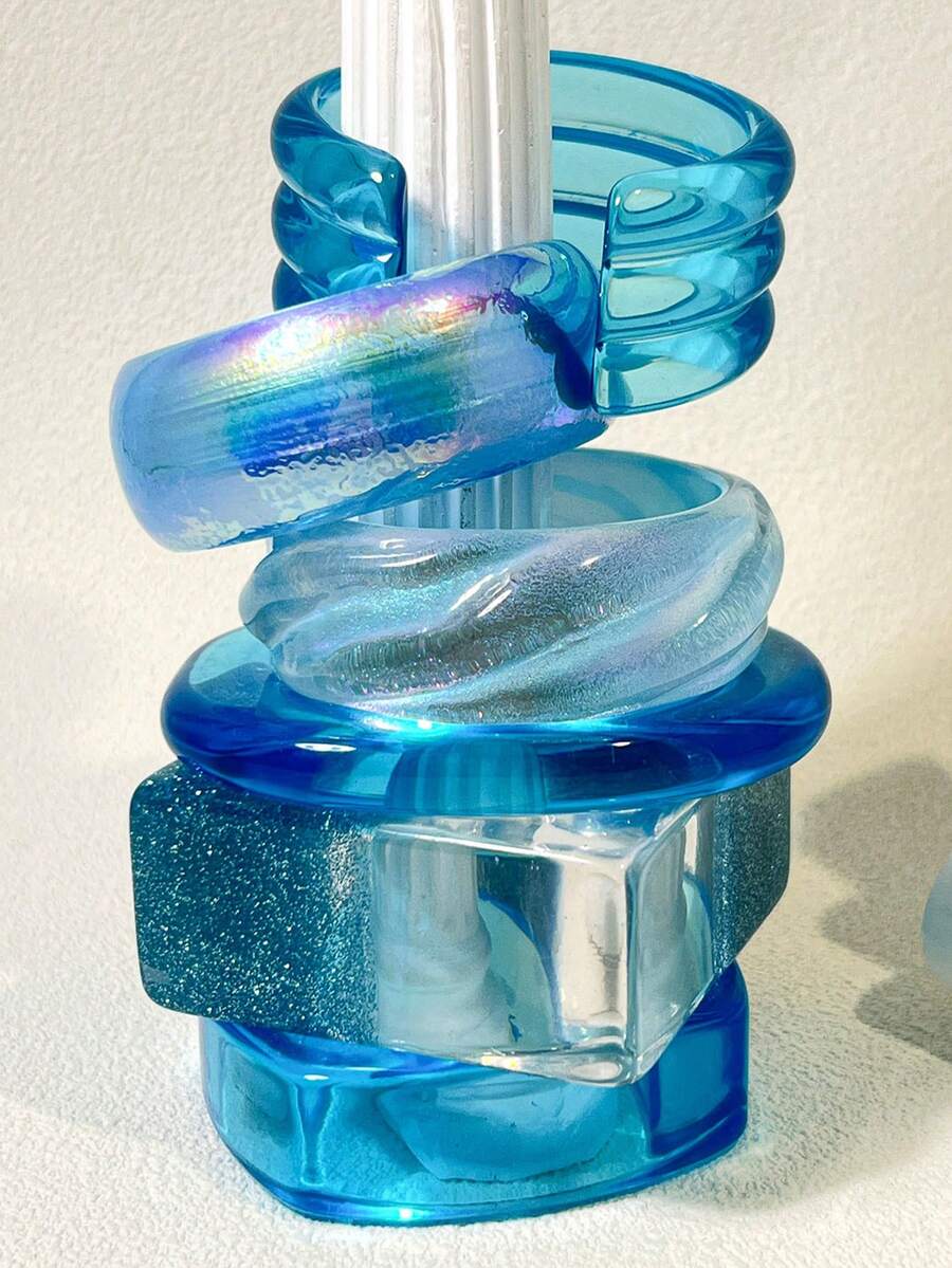1 chiếc vòng tay cá nhân hóa dành cho nữ thuộc dòng Blue Series, thiết kế hình tròn bất đối xứng và hiệu ứng ba chiều trong suốt bất đối xứng, phù hợp để đeo hàng ngày, dự đám cưới và tiệc tùng. - Nhiều màu - Xem 1