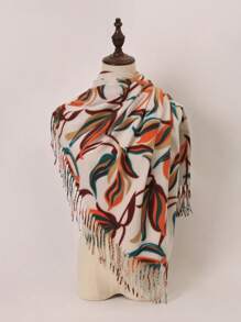 1pc Floral Printed Polyester Casual Scarf, Winter
