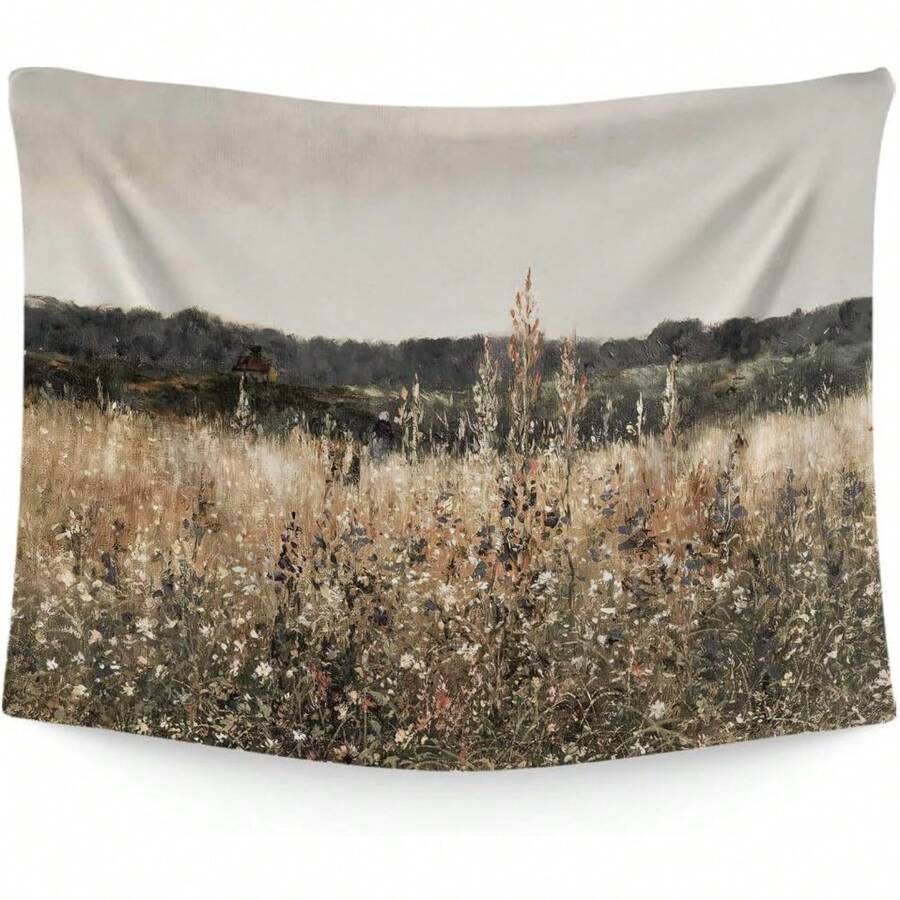 Nature Landscape Tapestry,Antique Field Country Tapestry,Vintage Wall Art Decor Rustic Farmhouse Tapestries Wall Hanging Decoration For Bedroom,Living Room,Dorm - 野花田野掛毯 - 查看 1