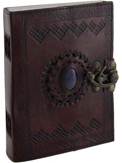 Embossed Leather Blue Stone 120 Page Unlined Journal With Clasp (Brown)2025