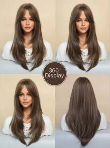 NAMM 24 Inch Elegant Long Layered Wig For Women Highlight Purple Synthetic Straight Wig With Curtain Bangs, High Quality Heat-Resistant Fiber Wigs For Daily Use&Music Festival Party & Mother's Day Gift