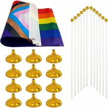 TLL  12 Pack Progress Pride Rainbow Desk Flag Small Mini Gay LGBT Table Flags With Stand BaseRainbow Mardi Gras Festival Events Celebration DecorationsTLL