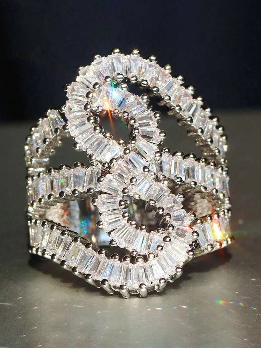 1 PC Glamorous Cubic Zirconia Ring For Women Wedding Engagement Valentine's Day Party Gift