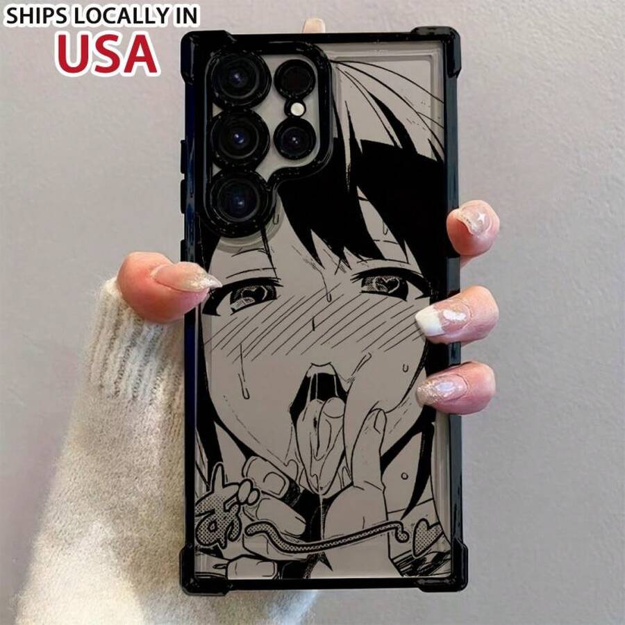 Anime Girl Phone Case For  Galaxy S25 S24 S23 S22 S21 FE Ultra Plus 4G 5G, Anti-Drop Transparent Soft Back Cover - màu đen - Xem 1