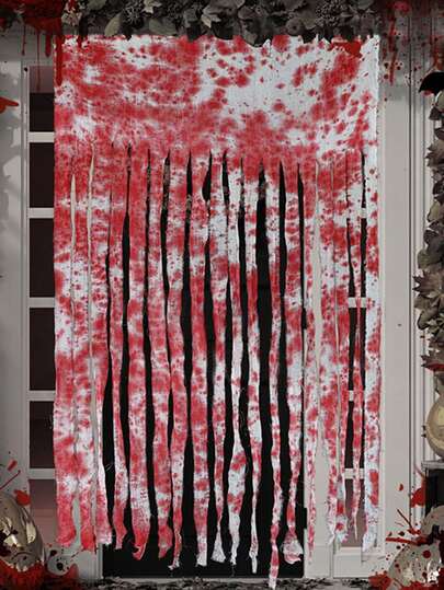 1pc Halloween Decoration Bloody Hand Print Window Curtain, Horror Themed Doorway Hanging Prop