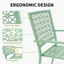 Meiyiu 3-Piece Outdoor Bistro Set - Green Patio Furniture With 1 Table & 2 Chairs, Space-Saving Café Set For Balcony, Porch & Garden - 淺綠色 - 查看 4