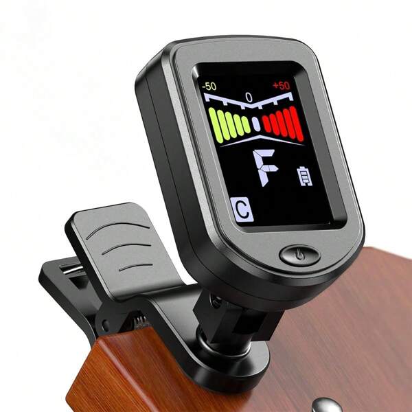 1 Stück, Clip-On chromatischer Stimmgerät mit 360° drehbarem Farbdisplay, für Gitarre, Bass, Ukulele, Violine - tragbar, einfach zu bedienen, batteriebetriebenes Instrumentenzubehör
