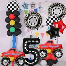 10pcs Racing Car Theme Birthday Party Decorations Set, Includes 40-Inch Number Balloon, Pickup Truck, Tire Shaped Foil Balloons, Make Your Party More Fun