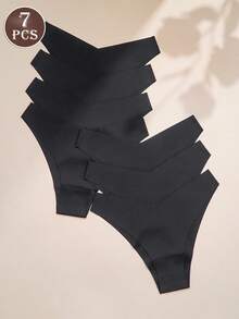 7pcs V-Shaped Seamless Sexy Panties, Soft & Comfortable Triangle Briefs, Women's Invisible Fitting Underwear - Black - View 4