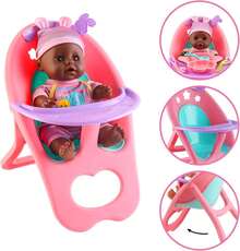 12"Baby Doll Role Play Set With Miniature Baby Crib High Chair - Black - View 4