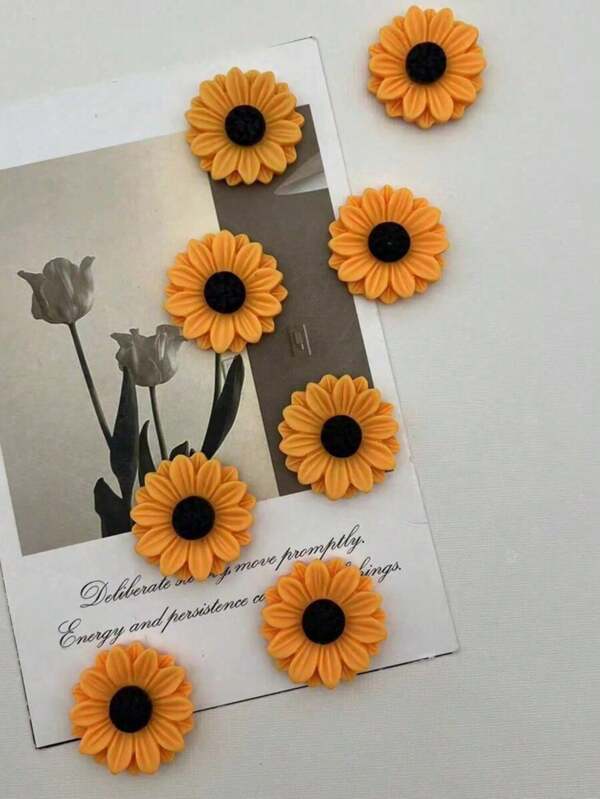 8/10/12pcs Fun Sunflower Designed Resin Refrigerator Magnets, Suitable For Kitchen Refrigerators, Small Gifts For Family And Friends, Warm And Shining Sunflower Decorative Magnets, Dining Table Decorations, Kitchen Decorations, Suitable For Kitchens, Living Rooms, Offices, Message Boards, Holiday Gifts