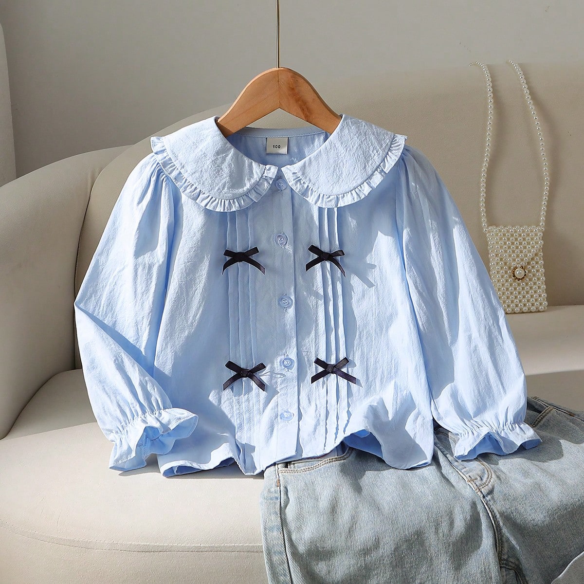 Blusa ligera de manga larga con cuello vuelto para niñas pequeñas, otoño