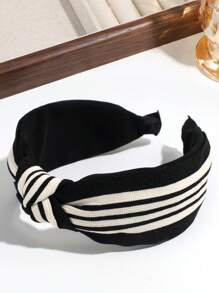 1 peça de faixa de cabeça listrada com nó, elegante e moderna, simples, de aba larga, para mulheres, adequada para uso diário, faixa de cabelo, arco de cabelo, outono