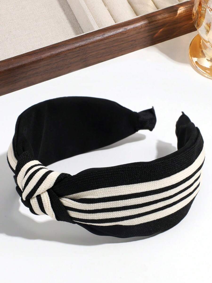 1 peça de faixa de cabeça listrada com nó, elegante e moderna, simples, de aba larga, para mulheres, adequada para uso diário, faixa de cabelo, arco de cabelo, outono