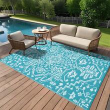 Traditional Home Decor Outdoor Plastic Area Rugs Waterproof Stain Resistant Reversible Camping Throw Carpet Easy To Clean Non Slip  UV Resistant Floor Mat For Camping Porch Deck Picnic Backyard Patio RV Camping Beach - Baby Blue - View 2