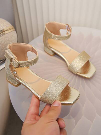 Mädchen Mode Offene Zehe High Heel Sandalen, Gold