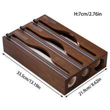 1pc Brown Bamboo Plastic Wrap Dispenser With Cutter, 3 In 1 Aluminum Foil Wax Paper Organizer, 33*21*7cm Kitchen Drawer Storage Box - Multicolor - View 7